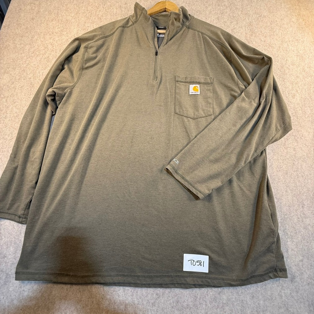 Carhartt Force Mens 2XL Quarter Zip Pullover Long Sleeve Work Shirt Olive Green